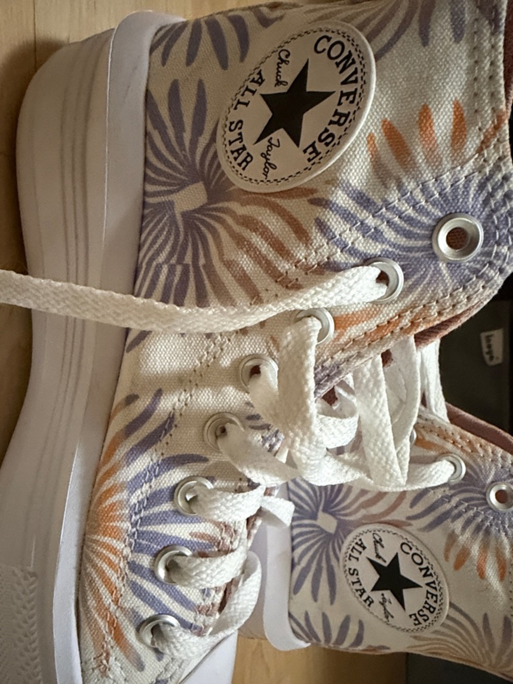 Converse Kids White High-Top Sneakers with Purple and Orange Floral Print